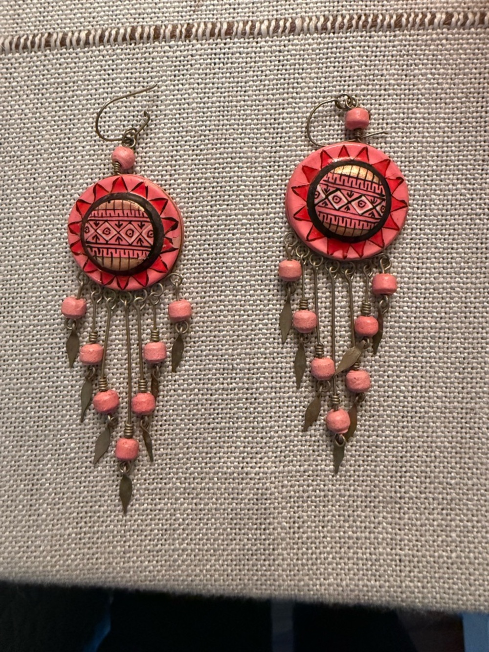 Bohemian Pink Dangle Earrings - Handcrafted Tribal Design
